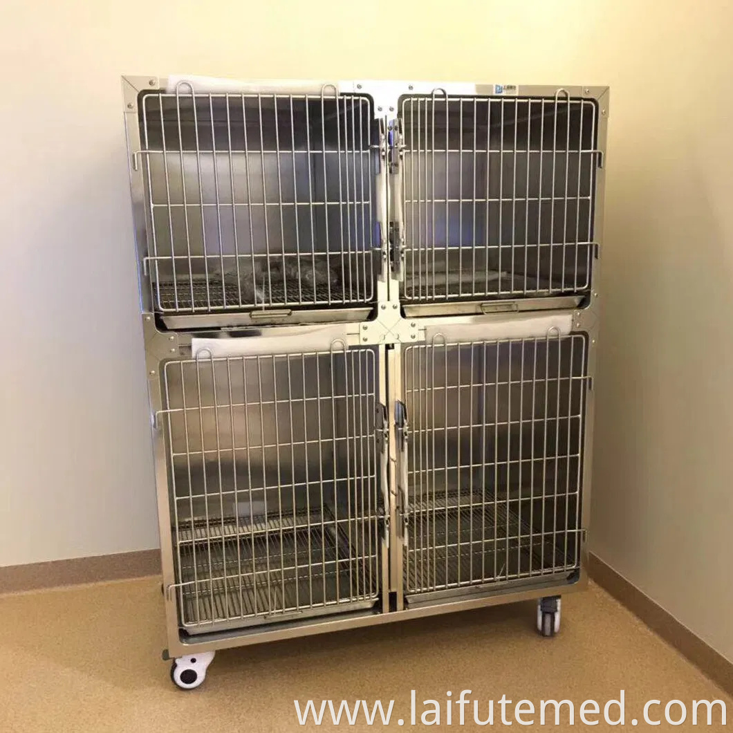 Factory Price Animal Veterinary Pet Cages Stainless Steel Vet Cat Cage with Wheels and Tray Oxygen Cage